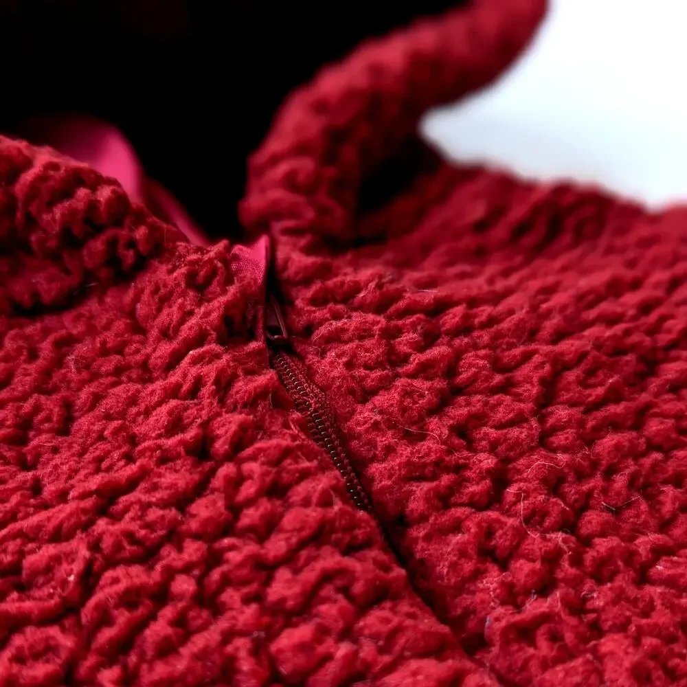 7 For All Mankind Faux Shearling Hooded Coverall | Cranberry Red | Size 0-3M